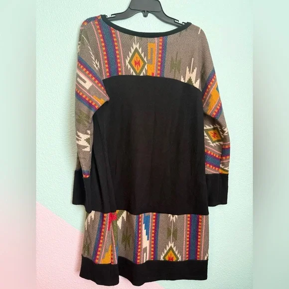 Vintage Southwestern Aztec Sweater Dress XL Boho Western Oversized Knit Tunic - Picture 3 of 7